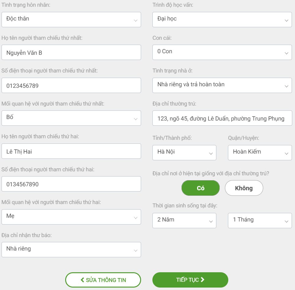 Điền thông tin chi tiết để hoàn tất hồ sơ vay tiền VPbank